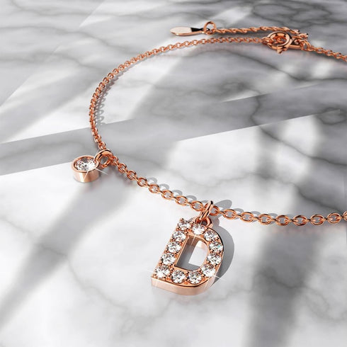 Solid 925 Sterling Silver Initial Crystal Personalised Alphabet Letter Bracelet Rose Gold Filled